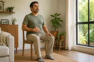 Persona practicando ejercicios de respiración relajantes