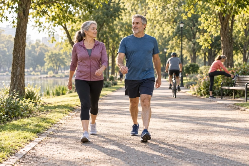 Personas realizando caminata para controlar la hipertensión