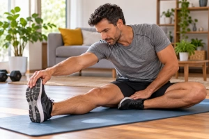 Hombre adulto haciendo estiramientos para las piernas